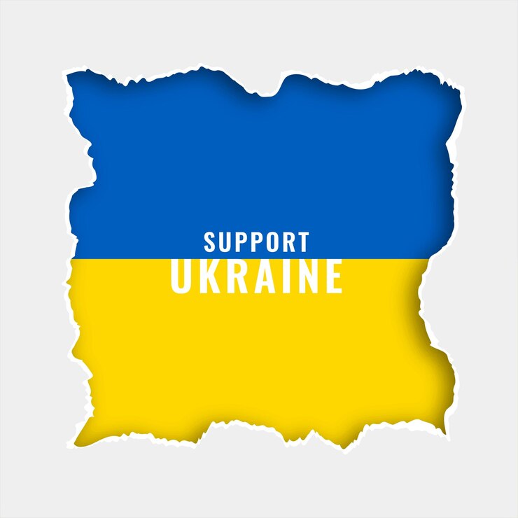 Vettore gratuito supporta il testo dell'ucraina con il vettore di progettazione del tema della bandiera in stile papercut