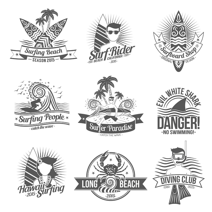 Vettore gratuito surf label black
