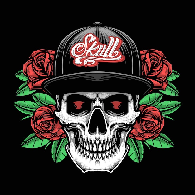 Vettore gratuito t-shirt a teschio con rose rosse