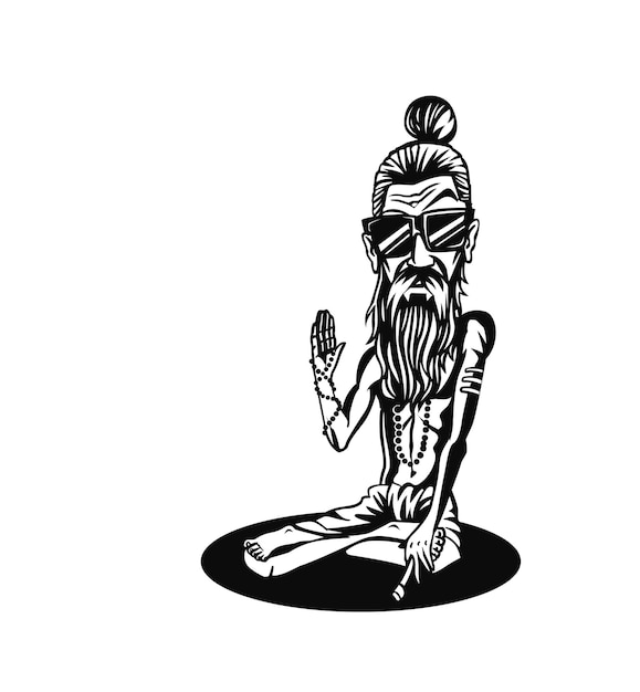 T-shirt Design Funky baba - Yogi che tiene un giunto o una sigaretta, illustrazione vettoriale