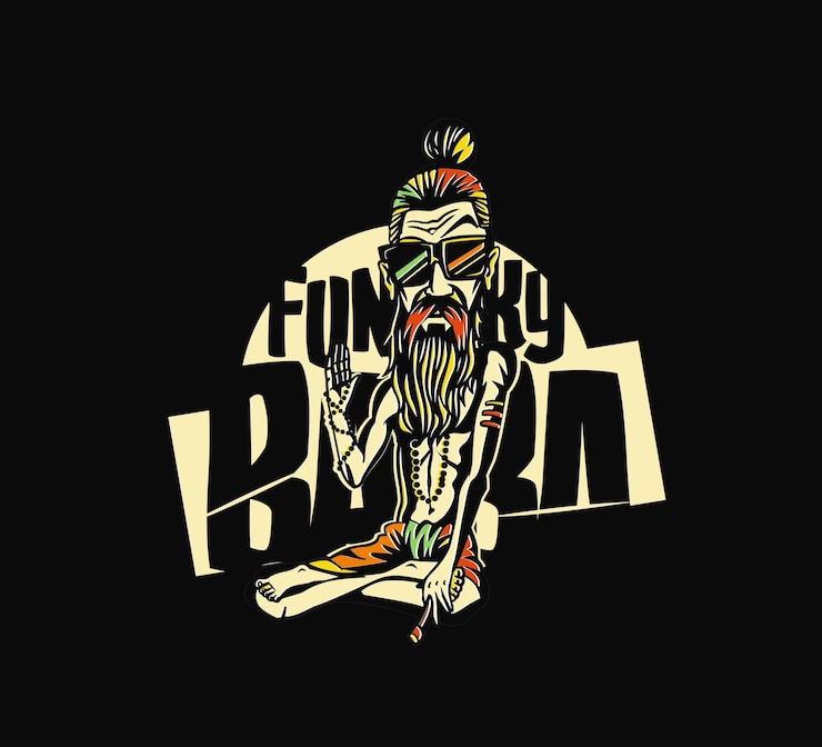 Vettore gratuito t-shirt design funky baba - yogi che tiene un giunto o una sigaretta, illustrazione vettoriale
