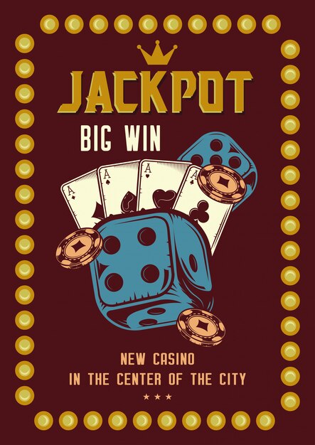 T-shirt o poster con illustrazione degli elementi del casinò: carte, fiches e roulette.