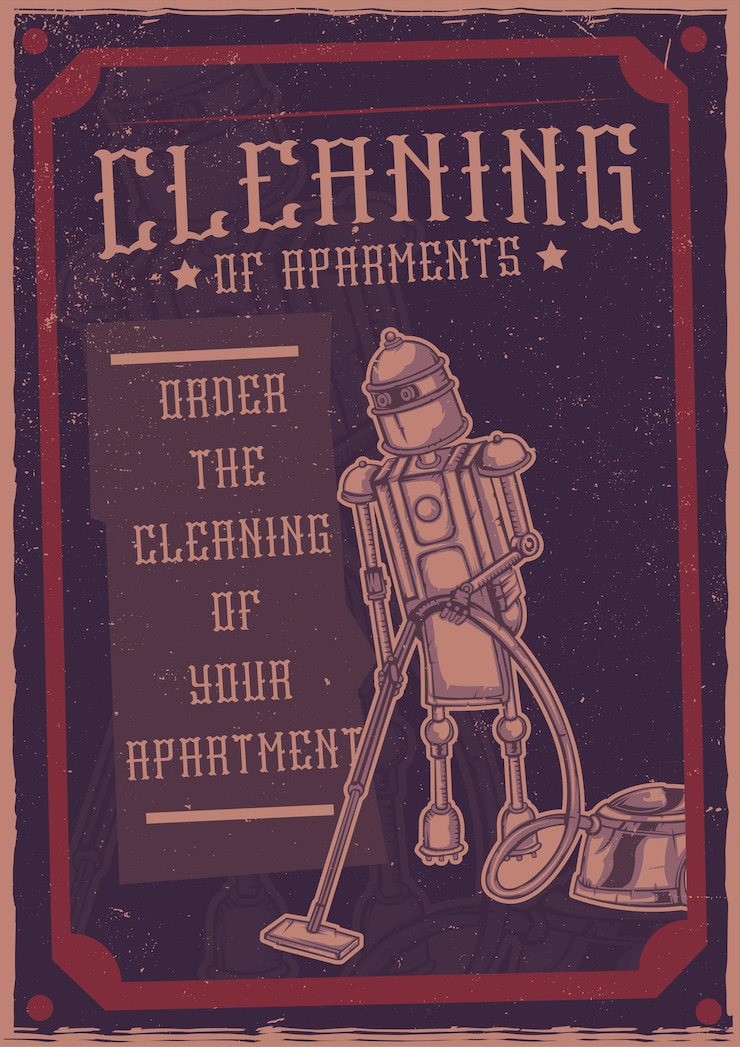 Vettore gratuito t-shirt o poster con illustrazione del robot casalinga