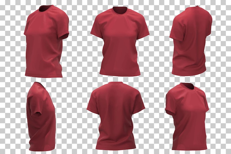 t-shirt rossa da donna in diverse viste con uno stile realistico