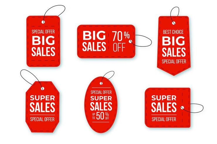 Vettore gratuito tag di vendita design piatto con offerte speciali