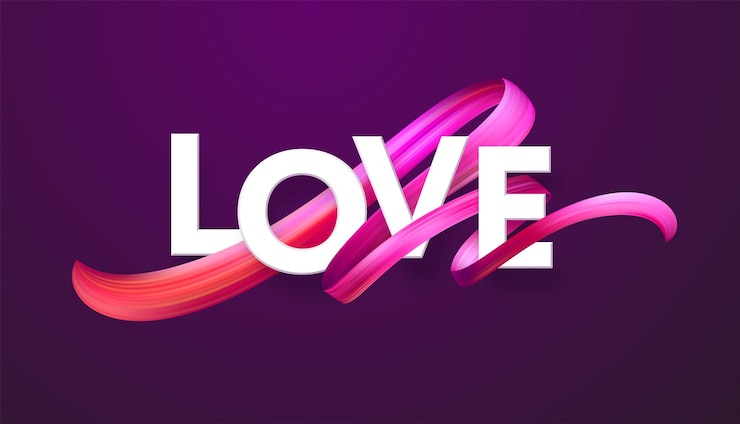 Vettore gratuito taglia le lettere di carta della parola amore su uno sfondo di nastro di vernice di colore rosso. sfondo di fluidi di flusso. concetto di san valentino. illustrazione vettoriale eps10