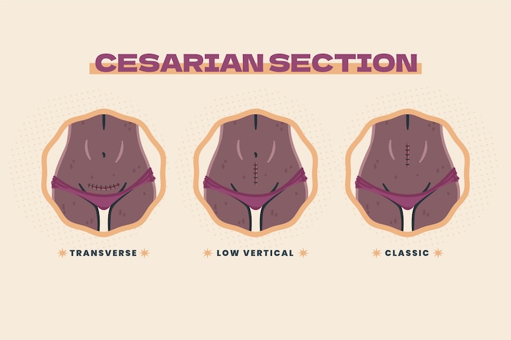 Vettore gratuito taglio cesareo di design piatto disegnato a mano