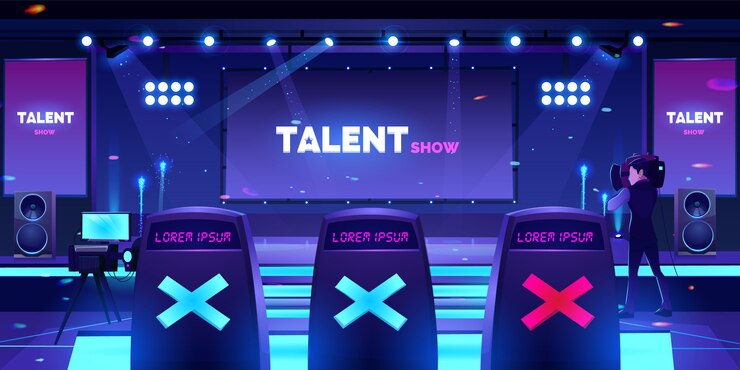 Vettore gratuito talent show stage con sedie della giuria, scena vuota