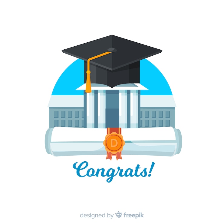 Vettore gratuito tappo di laurea e diploma con design piatto
