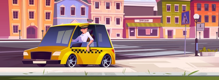 Vettore gratuito tassista seduto in auto in attesa di passeggeri