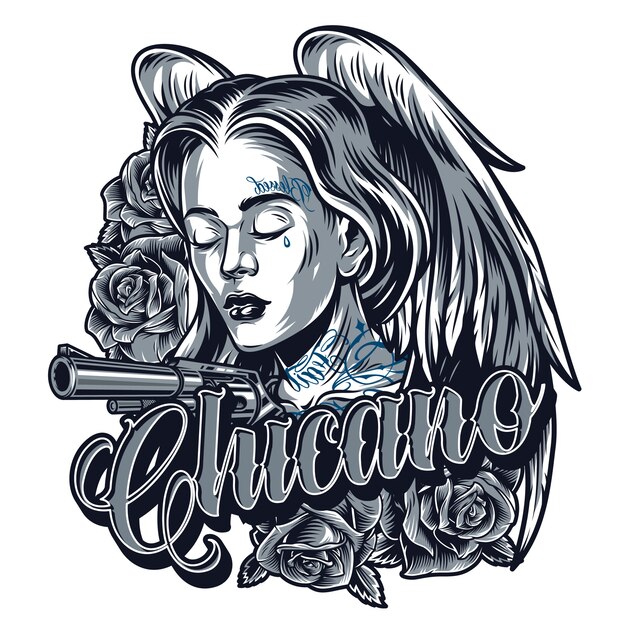 Tatuaggio vintage di bella ragazza chicano