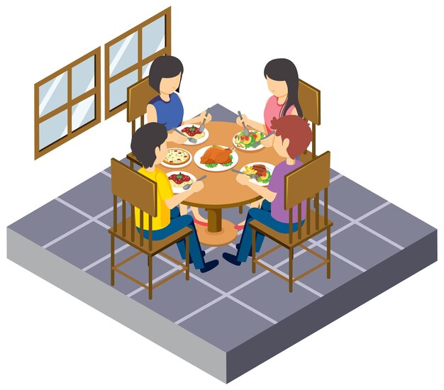 Tavolo da pranzo per famiglie isometrico