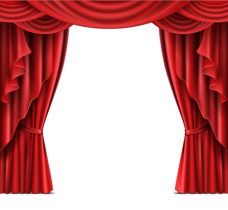 Teatro teatro tende rosse vettore realistico