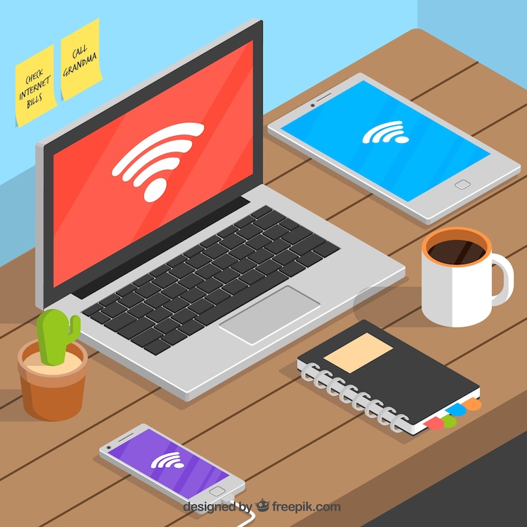 Vettore gratuito tecnologia collegata tramite wifi