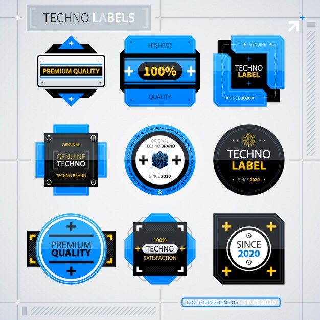Vettore gratuito tecnologia etichette collezione