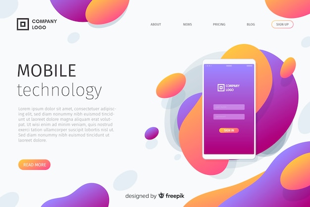 Tecnologia mobile con landing page ad effetto liquido