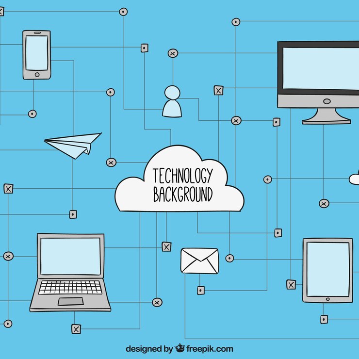 Vettore gratuito tecnologia sfondo con i dispositivi collegati