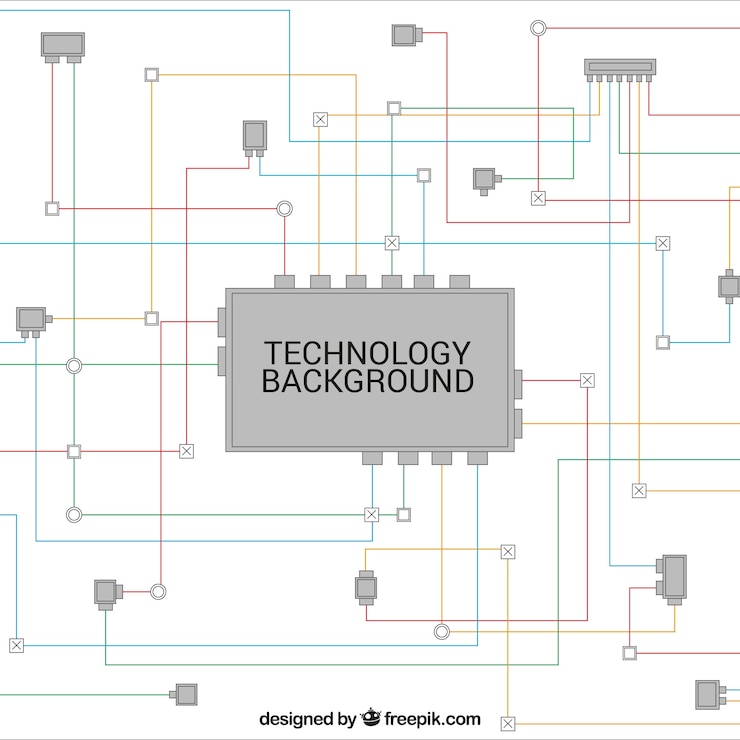 Vettore gratuito tecnologia sfondo con linee colorate
