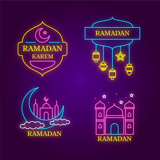 Tema collezione di insegne al neon del Ramadan
