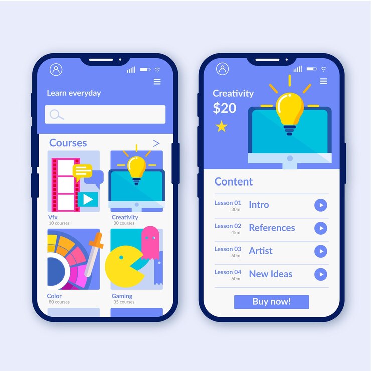 Vettore gratuito tema dell'app del corso