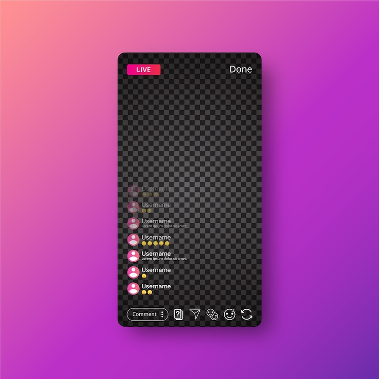 Vettore gratuito tema dell'interfaccia di instagram live streaming