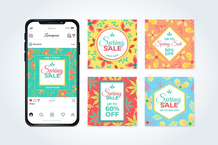 Vettore gratuito tema della raccolta della posta di instagram di vendita della primavera