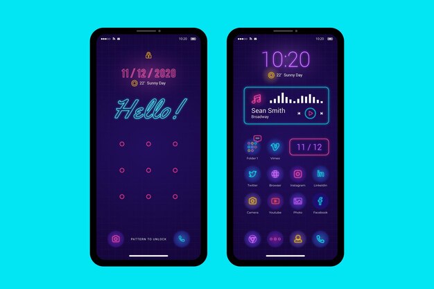 Tema della schermata iniziale al neon per smartphone