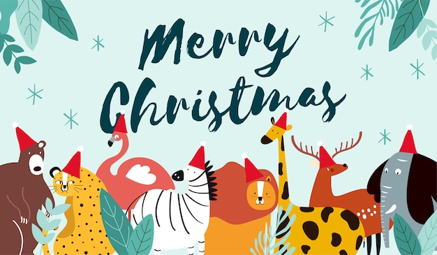 Tema di animali Merry Christmas card vector