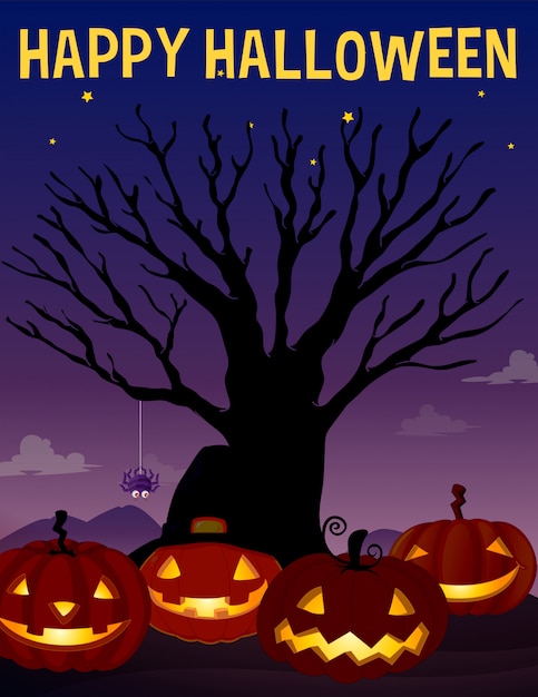 Tema di Halloween con albero e zucche