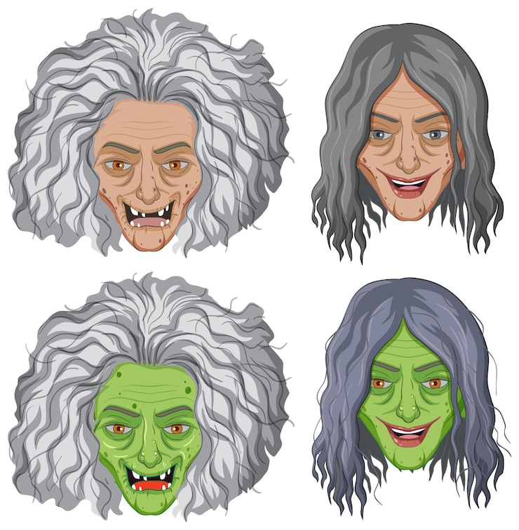 Vettore gratuito tema di halloween con teste di streghe