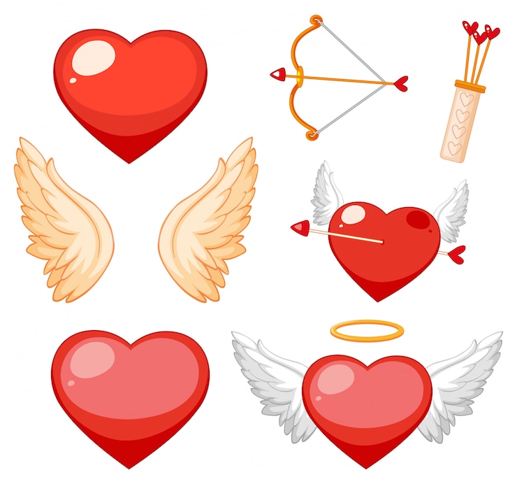 Vettore gratuito tema di san valentino con cuori e ali