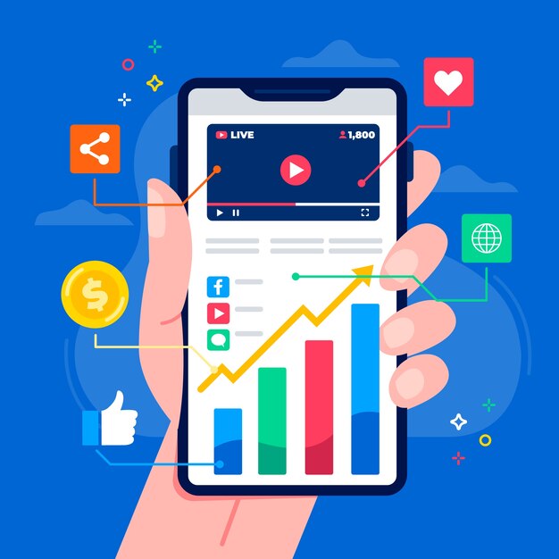 Tema di social media marketing su dispositivi mobili