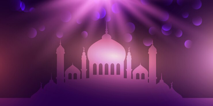 Vettore gratuito tempio viola per il design di eid mubarak