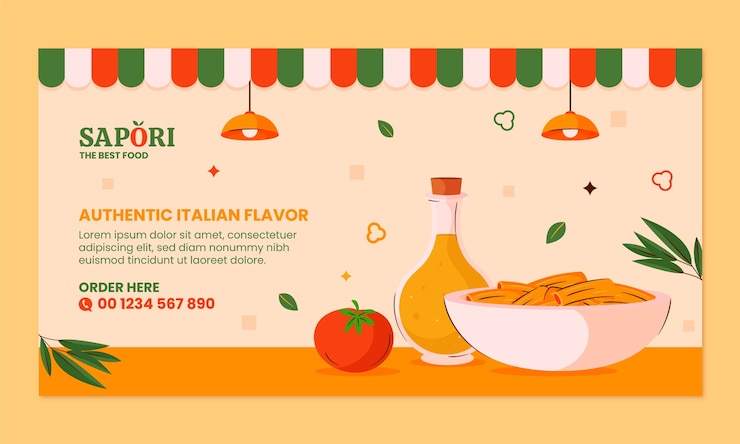 Vettore gratuito template di facebook di ristoranti italiani disegnati a mano