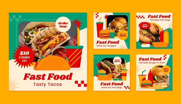 Template di post per Instagram di fast food disegnato a mano