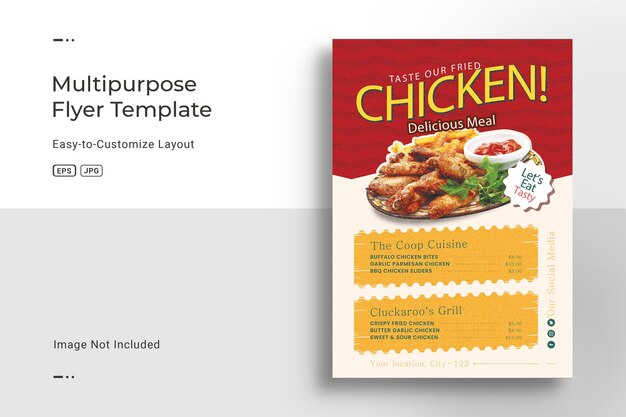 Template di progettazione di volantini per menu di pollo fritto