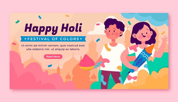 Template di striscione orizzontale per la celebrazione della festa di Holi