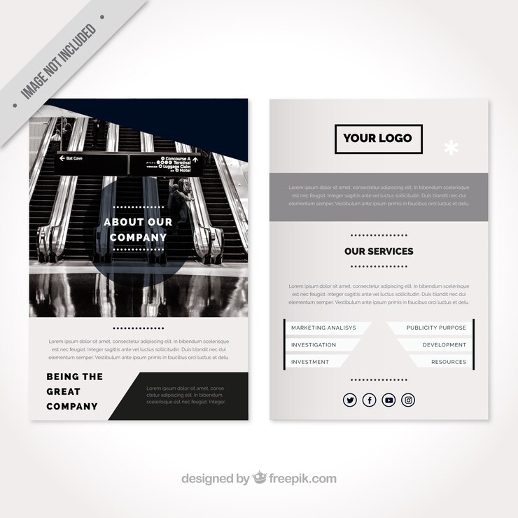 Vettore gratuito template volantino con forme in toni di grigio