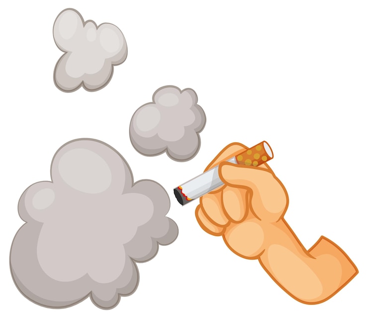 Vettore gratuito tenendo in mano la sigaretta con le nuvole di fumo