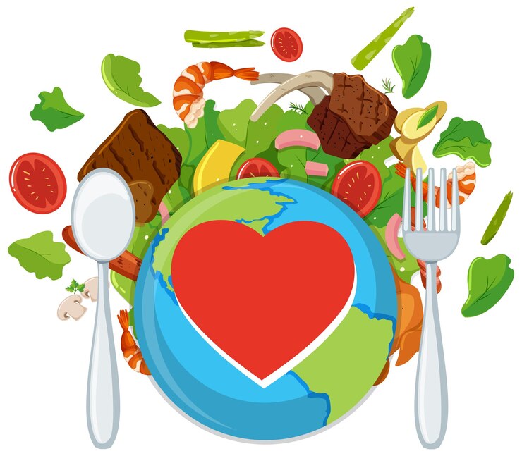 Vettore gratuito terra intorno con cibo e verdura