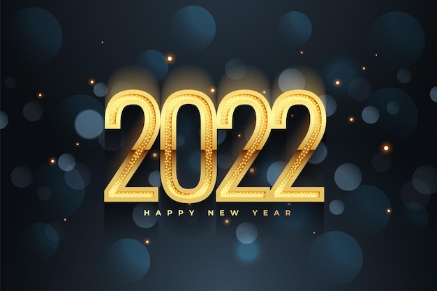 Testo 3d dorato del nuovo anno 2022 su sfondo bokeh
