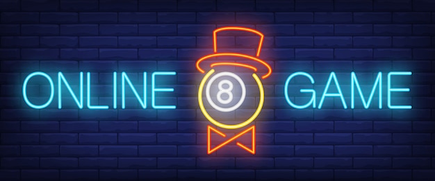 Testo al neon di gioco online con palla nel cappello