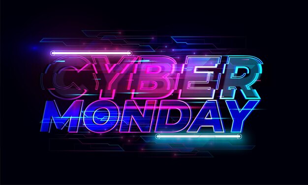 Testo banner Neon Cyber Monday e titolo del Cyber Monday