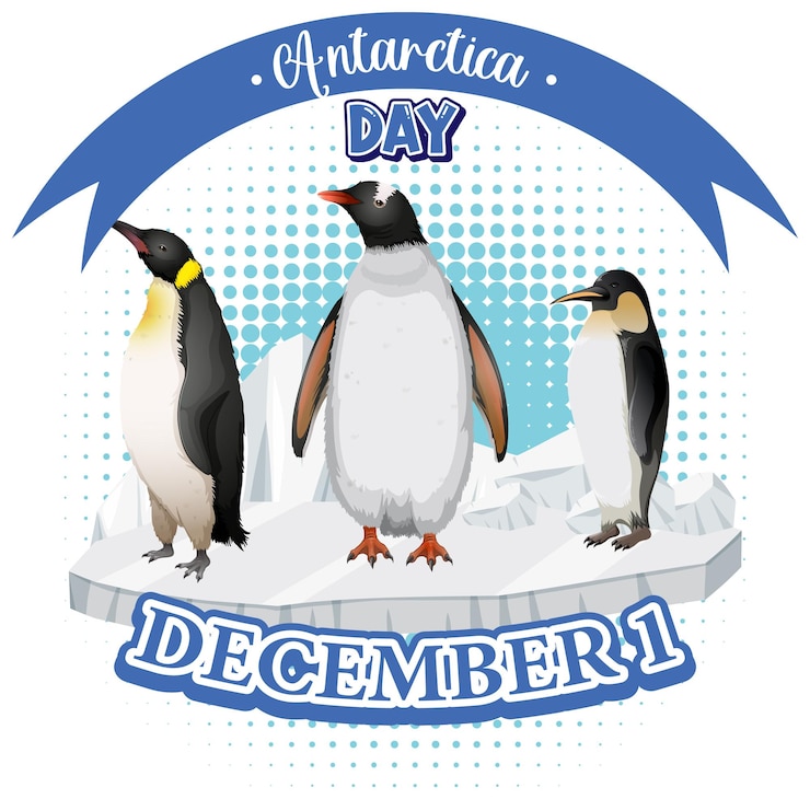 Vettore gratuito testo del giorno dell'antartide con il pinguino