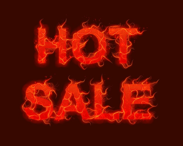 Testo di vendita calda di vettore con sfondo rosso fuoco fiamme