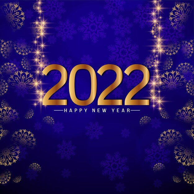 Testo dorato felice anno nuovo 2022 sfondo blu decorativo vettore