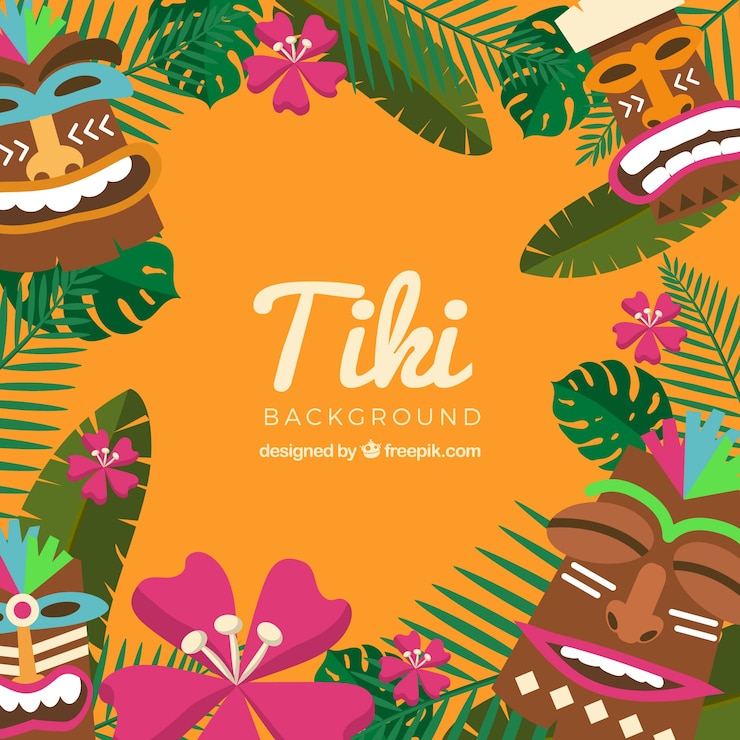 Vettore gratuito tiki sfondo con maschere e piante