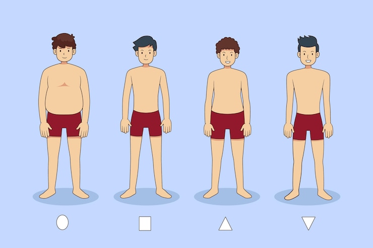 Vettore gratuito tipi di cartoni animati di forme del corpo maschile