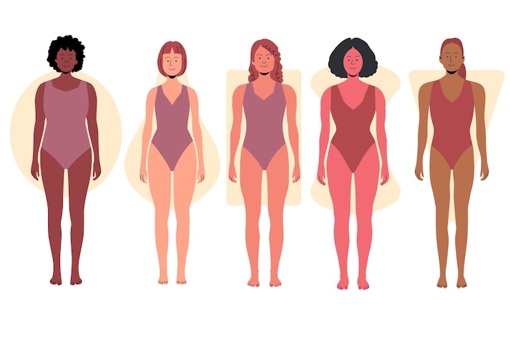 Vettore gratuito tipi di raccolta di forme del corpo femminile disegnati a mano