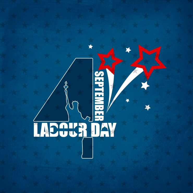 Vettore gratuito tipografia festa del lavoro 4 settembre stati uniti d'america progettazione di lavoro del lavoro americano design del poster di lavoro del giorno stelle modello sfondo blu